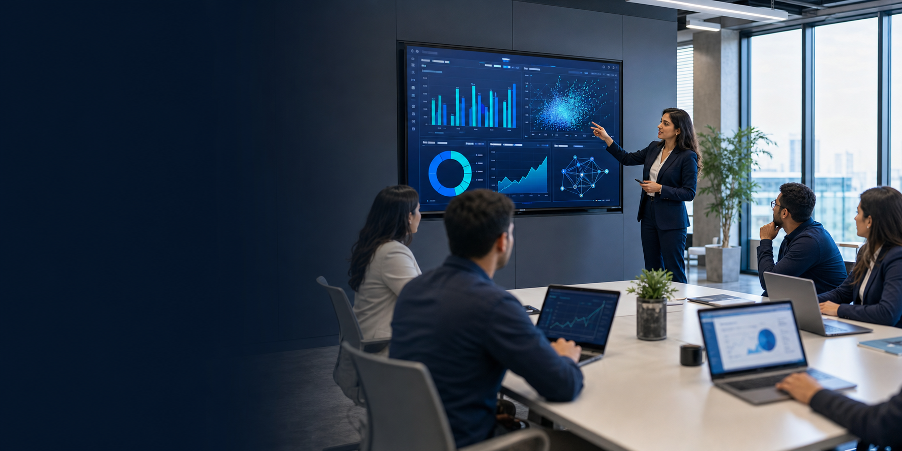 Professionnels analysant des tableaux de bord Data lors d'une formation